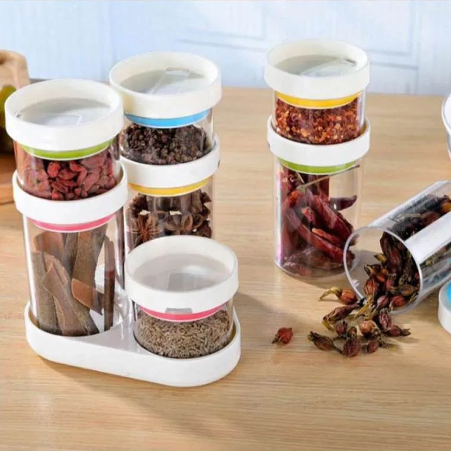 5831 Multipurpose Plastic Transparent Storage Containers Masala Box Dabba Spice, Plastic Masala Spices Container Set Capacity With Airtight Lid Kitchen Pantry Organizer For Salt Mukhwas Box With Tray (8 Pc Set) 5831 Multipurpose Plastic Transparent Storage Containers Masala Box Dabba Spice, Plastic Masala Spices Container Set Capacity With Airtight Lid Kitchen Pantry Organizer For Salt Mukhwas Box With Tray (8 Pc Set)